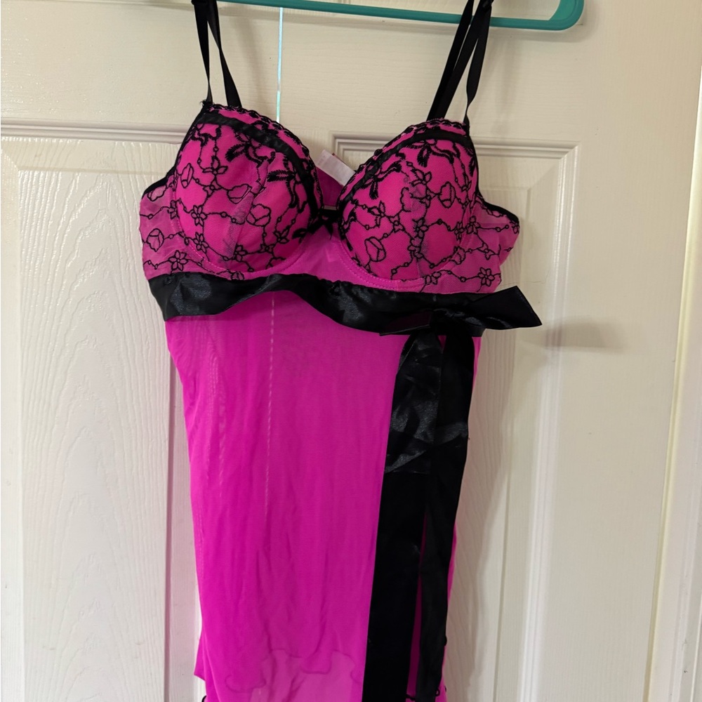 Pink and Black Lace Lingerie Set